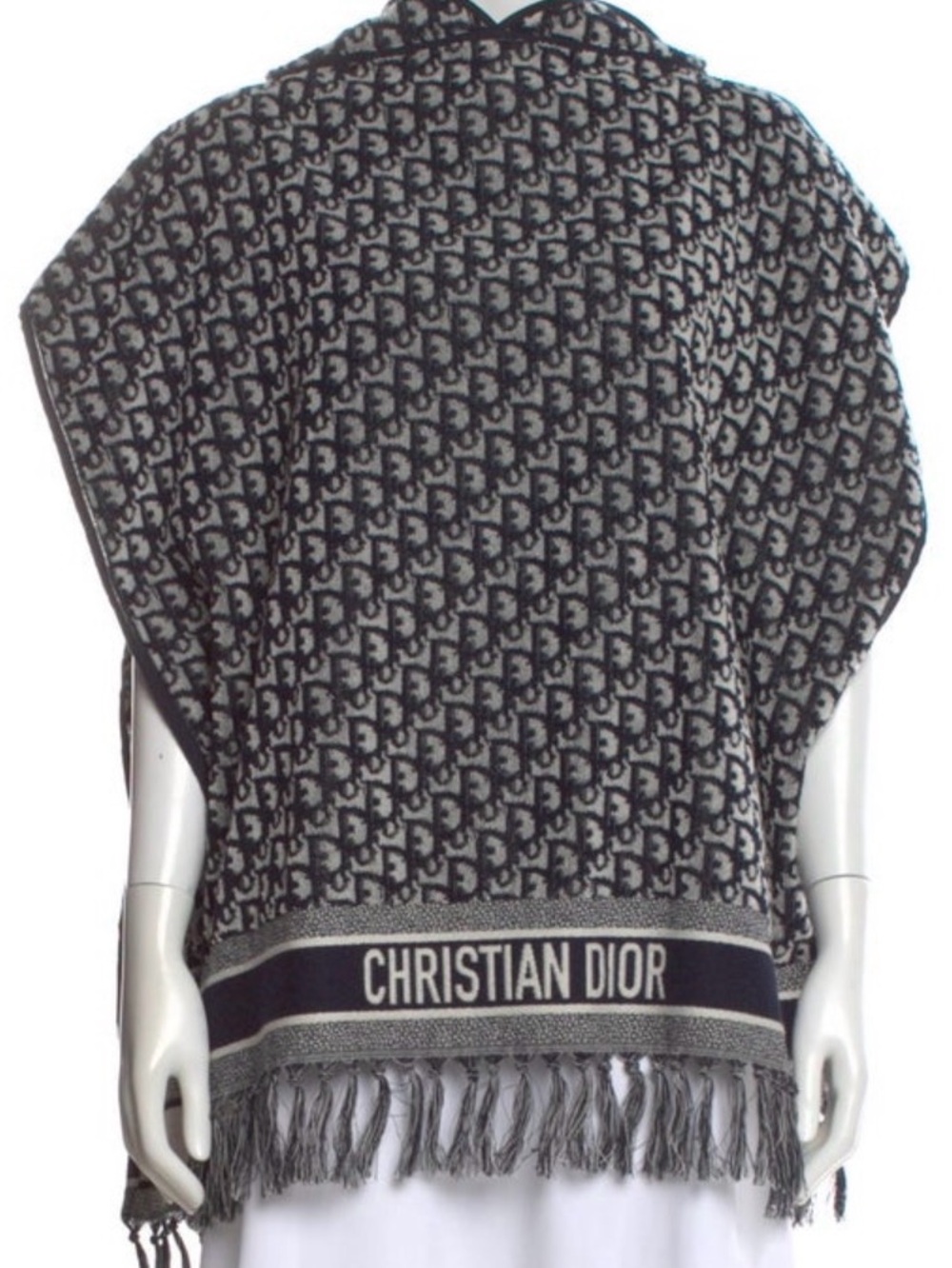 Dior Black & Gray Monogram Fringe Cape